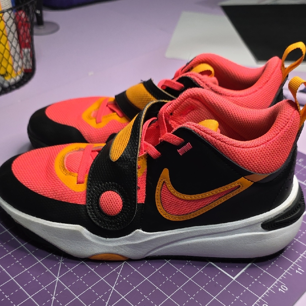 Nike Kids' Pink and Black Sneakers with Orange Accents